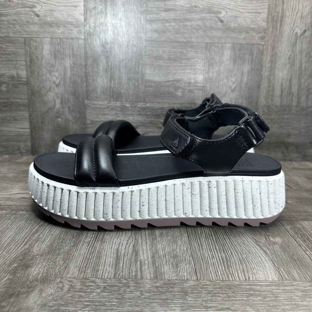 Reef Sandal Vista Higher Raya Women 10 Black Platform Padded Strap NEW B-25 - Picture 2 of 8